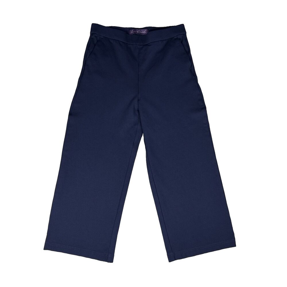 Gloria Vanderbilt Navy Wide Leg Pants M Pull On Elastic Waist Slant Pockets